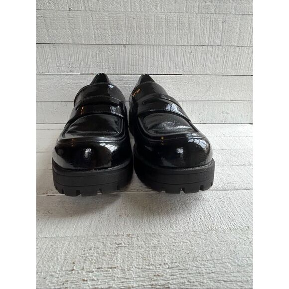 Black Chunky Platform Patent Leather Penny Loafers Women’s Sz 9 Slip On Lug Sole - Picture 5 of 13